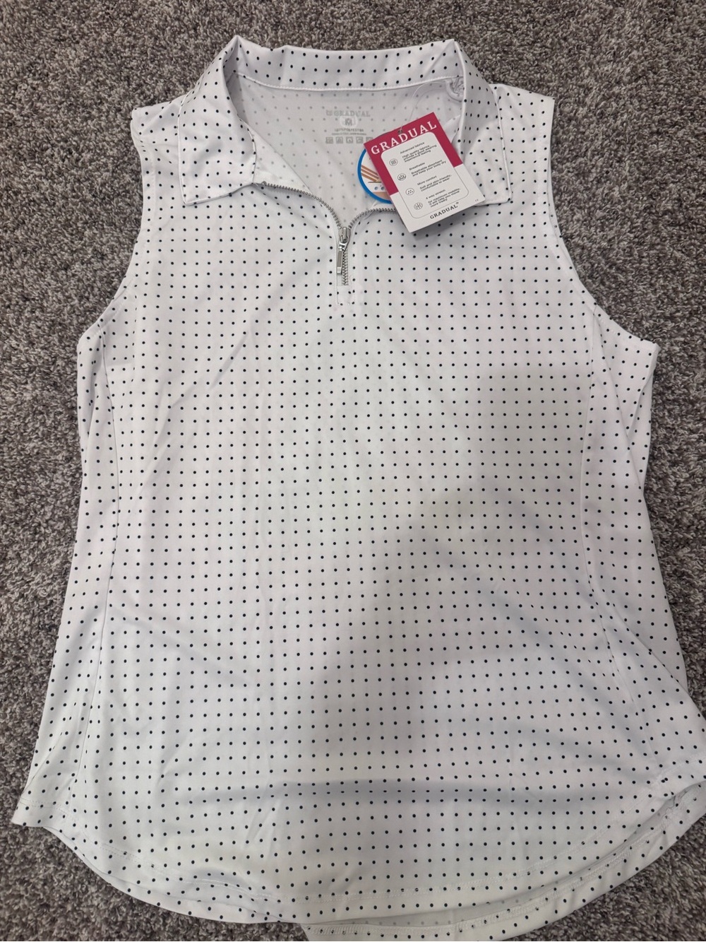 Gradual Sleeveless White Polo Tank with Black Dot Print